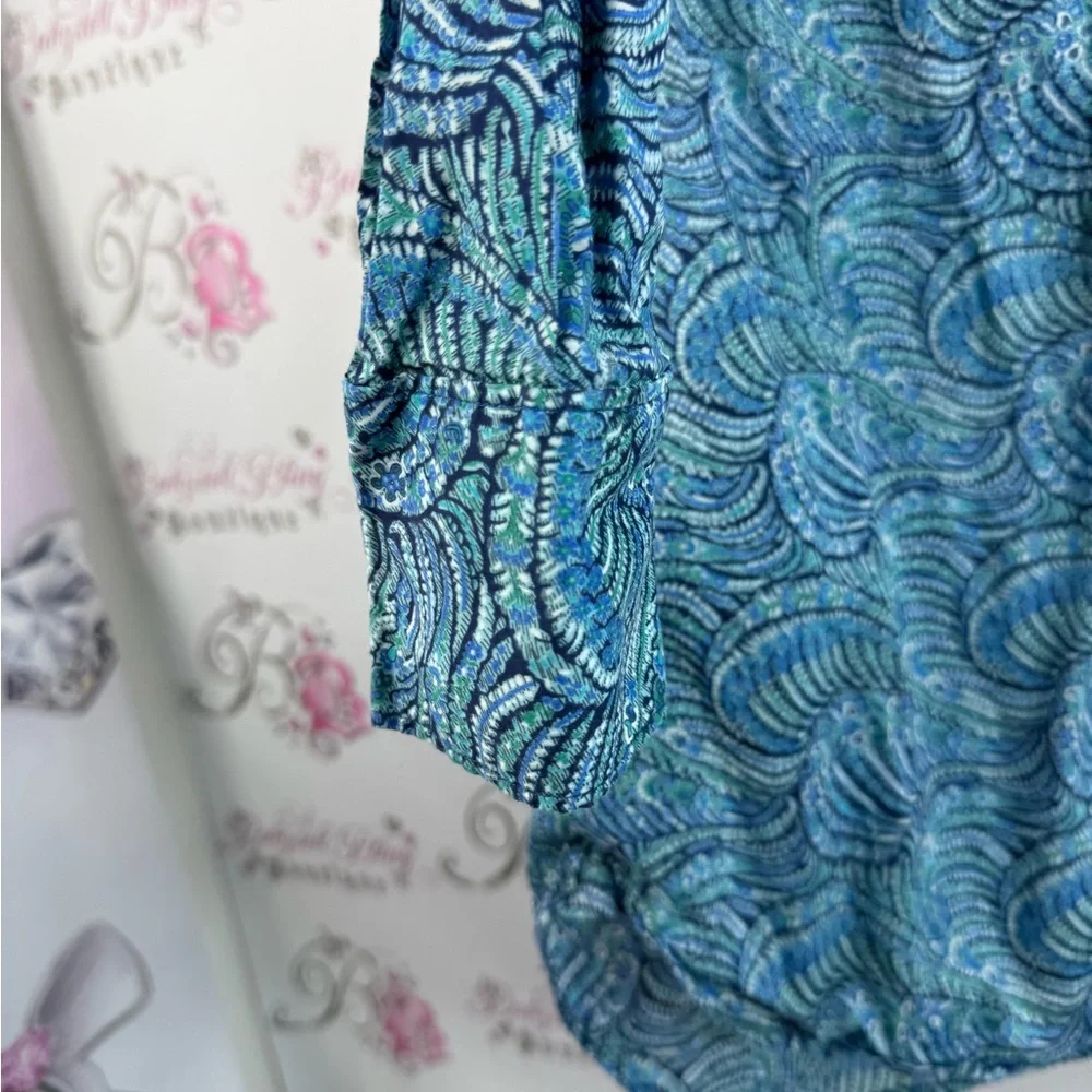 Liberty art fabrics button up blue and Green Patterned Long Sleeve Shirt paisley - Picture 3 of 12